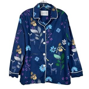 The Cats Pajamas Deerly Luxe Pima Long Sleeve Floral Fawn Print Sleep Top Small